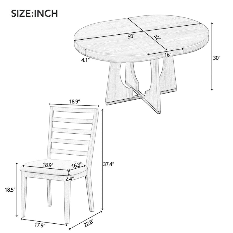 Ensemble de salle à manger vintage 5 pièces avec table extensible et 4 chaises