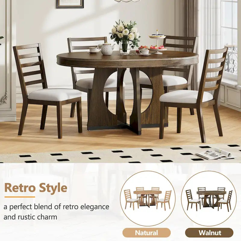 Ensemble de salle à manger vintage 5 pièces avec table extensible et 4 chaises