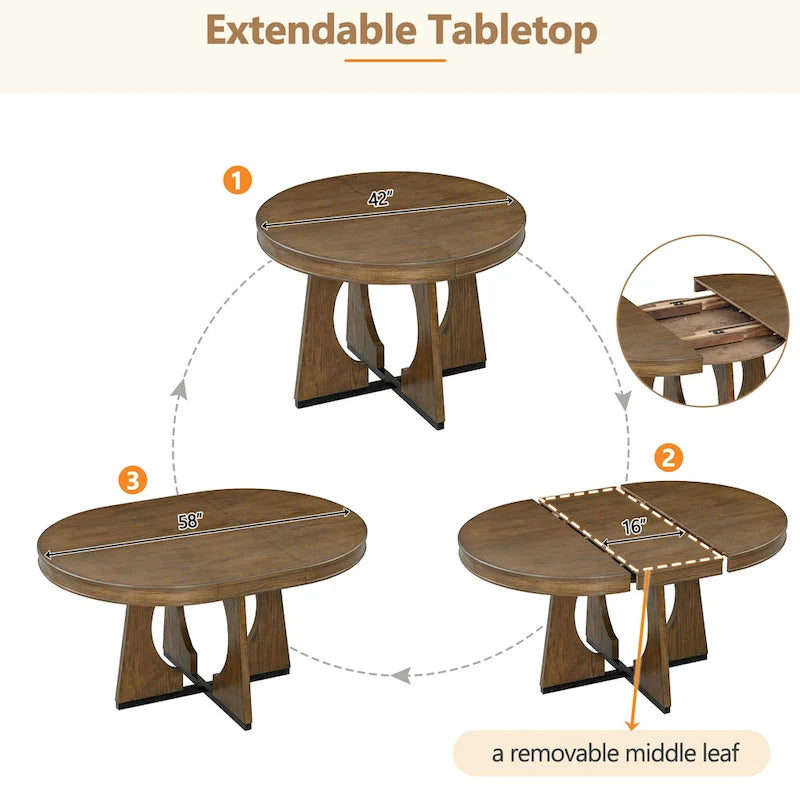 Ensemble de salle à manger vintage 5 pièces avec table extensible et 4 chaises