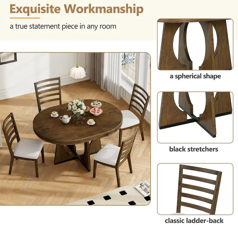 Ensemble de salle à manger vintage 5 pièces avec table extensible et 4 chaises