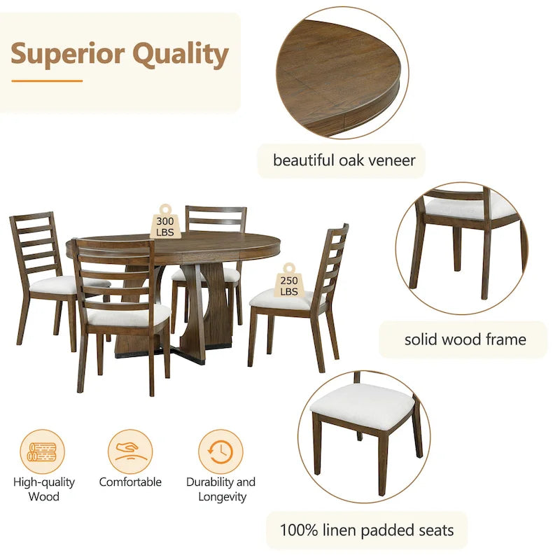 Ensemble de salle à manger vintage 5 pièces avec table extensible et 4 chaises