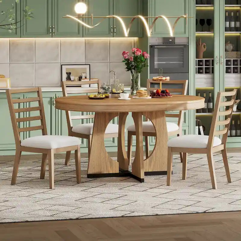 Ensemble de salle à manger vintage 5 pièces avec table extensible et 4 chaises