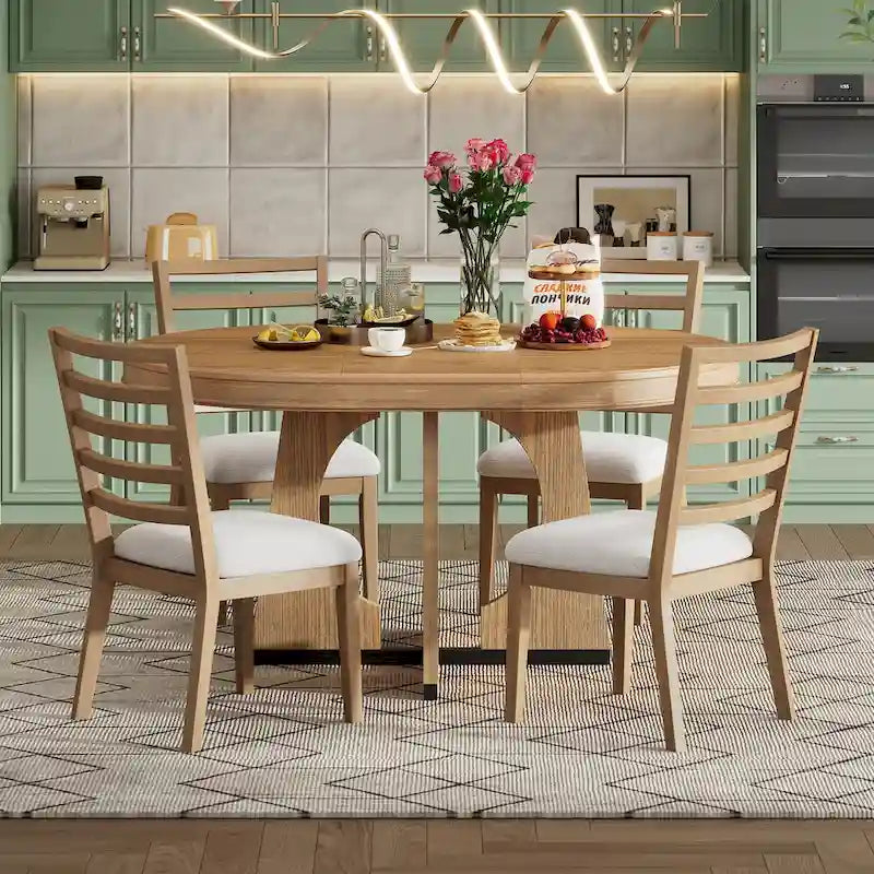 Ensemble de salle à manger vintage 5 pièces avec table extensible et 4 chaises