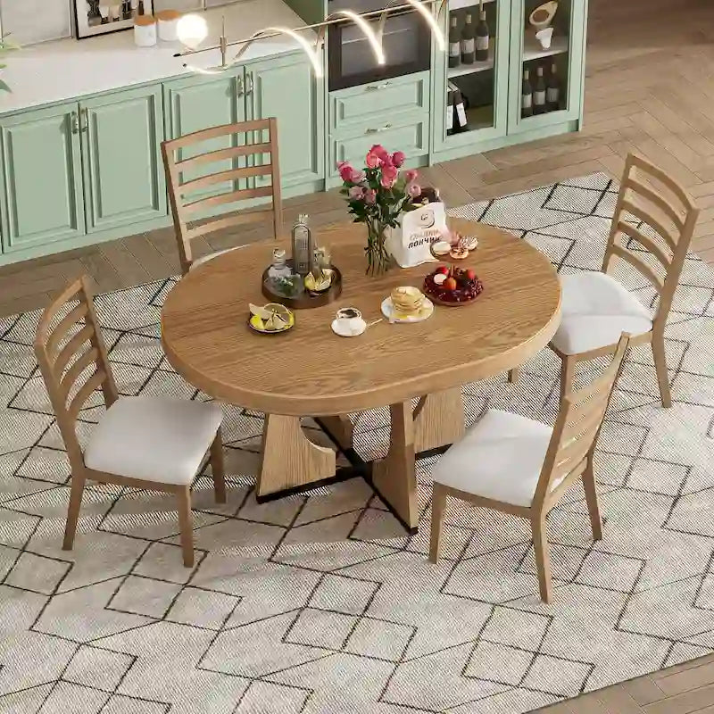 Ensemble de salle à manger vintage 5 pièces avec table extensible et 4 chaises
