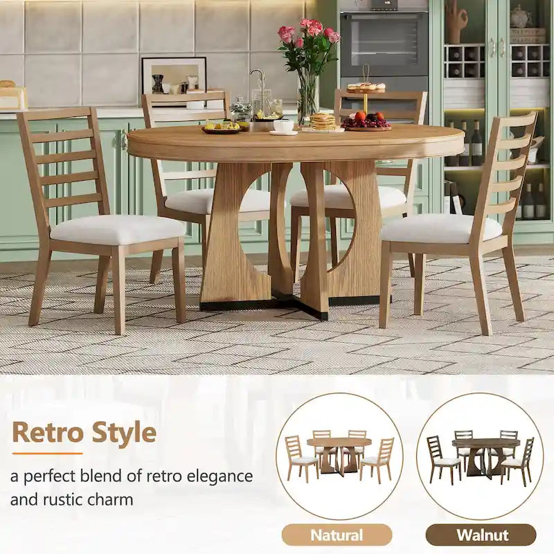 Ensemble de salle à manger vintage 5 pièces avec table extensible et 4 chaises