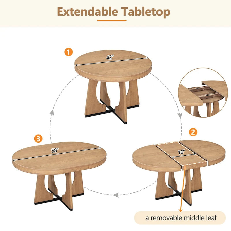 Ensemble de salle à manger vintage 5 pièces avec table extensible et 4 chaises