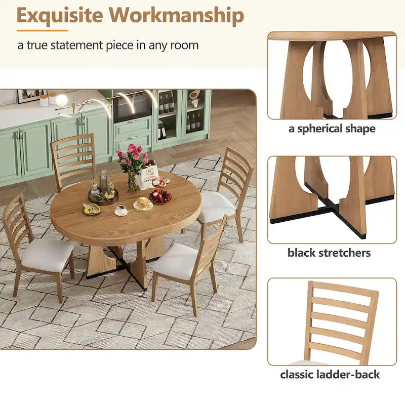 Ensemble de salle à manger vintage 5 pièces avec table extensible et 4 chaises