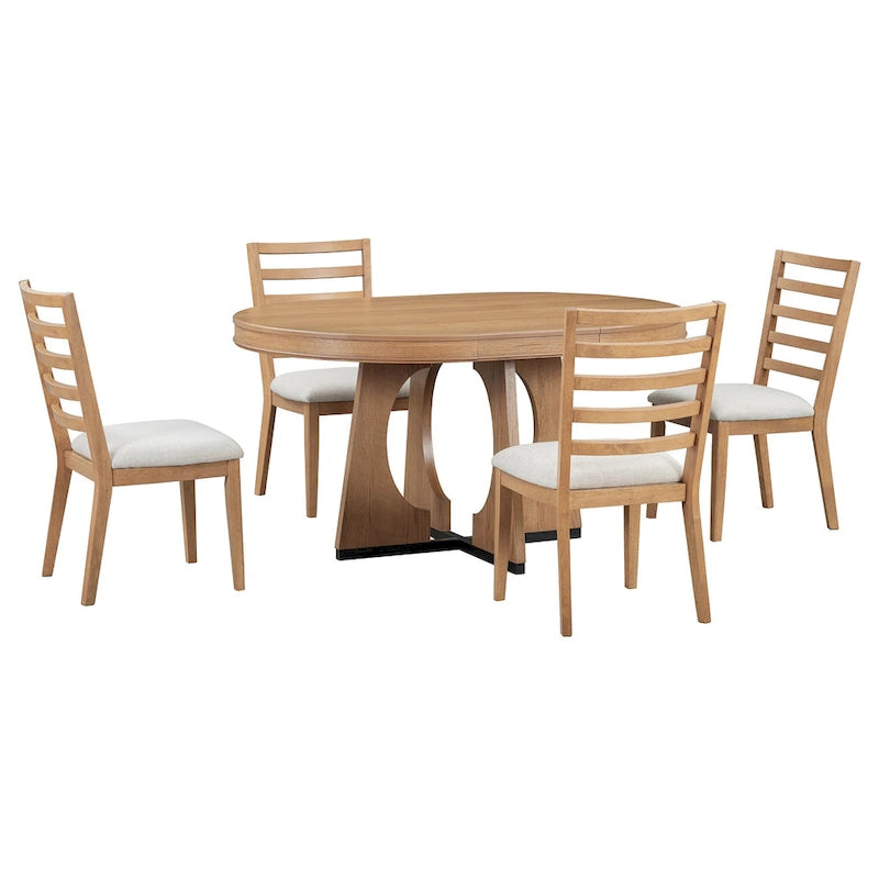 Ensemble de salle à manger vintage 5 pièces avec table extensible et 4 chaises