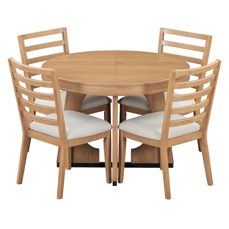 Ensemble de salle à manger vintage 5 pièces avec table extensible et 4 chaises