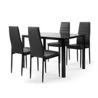Ensemble de salle à manger moderne 5 pièces avec table rectangulaire en verre trempé et 4 chaises rembourrées à dossier haut