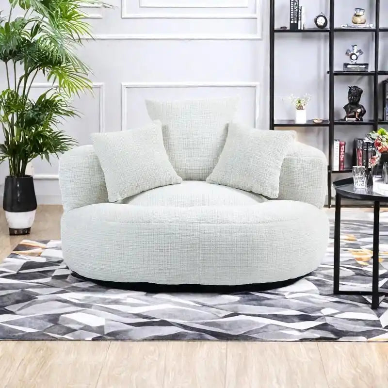Canapé relax à dossier haut en chenille avec 3 coussins et pouf géant