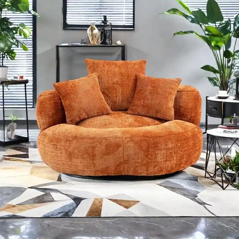 Canapé relax à dossier haut en chenille avec 3 coussins et pouf géant