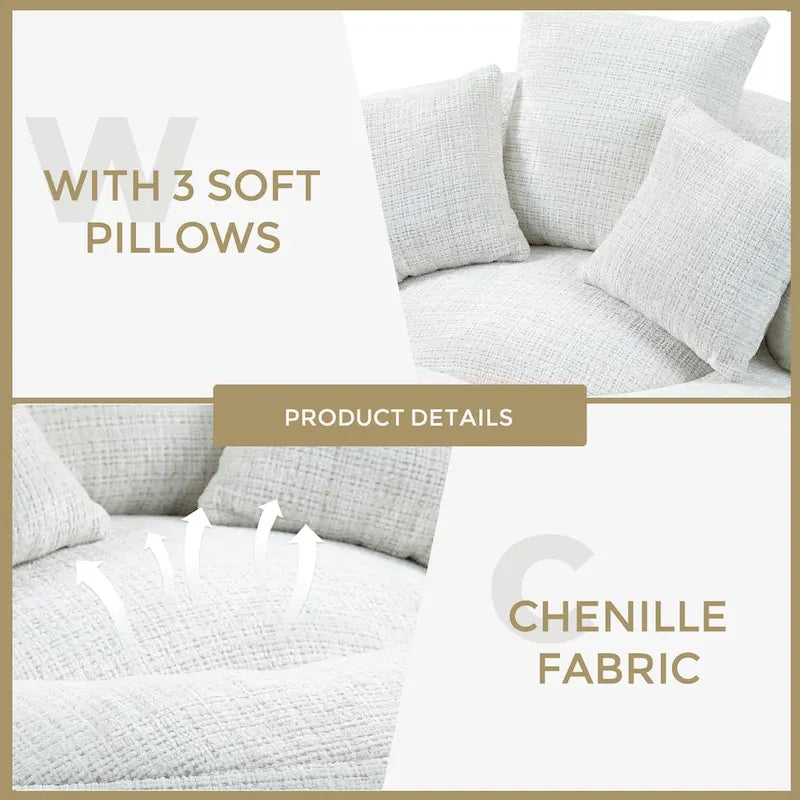 Canapé relax à dossier haut en chenille avec 3 coussins et pouf géant