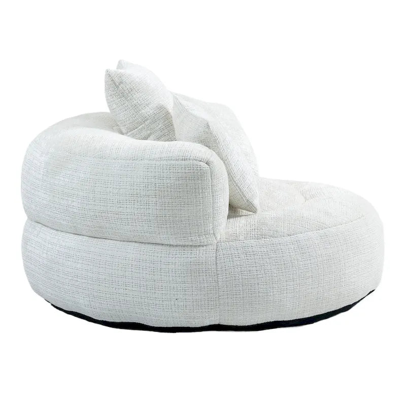 Canapé relax à dossier haut en chenille avec 3 coussins et pouf géant