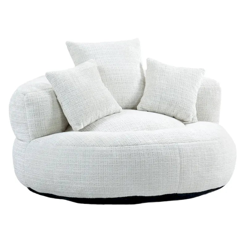 Canapé relax à dossier haut en chenille avec 3 coussins et pouf géant