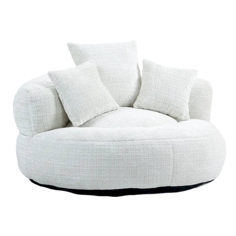 Canapé relax à dossier haut en chenille avec 3 coussins et pouf géant