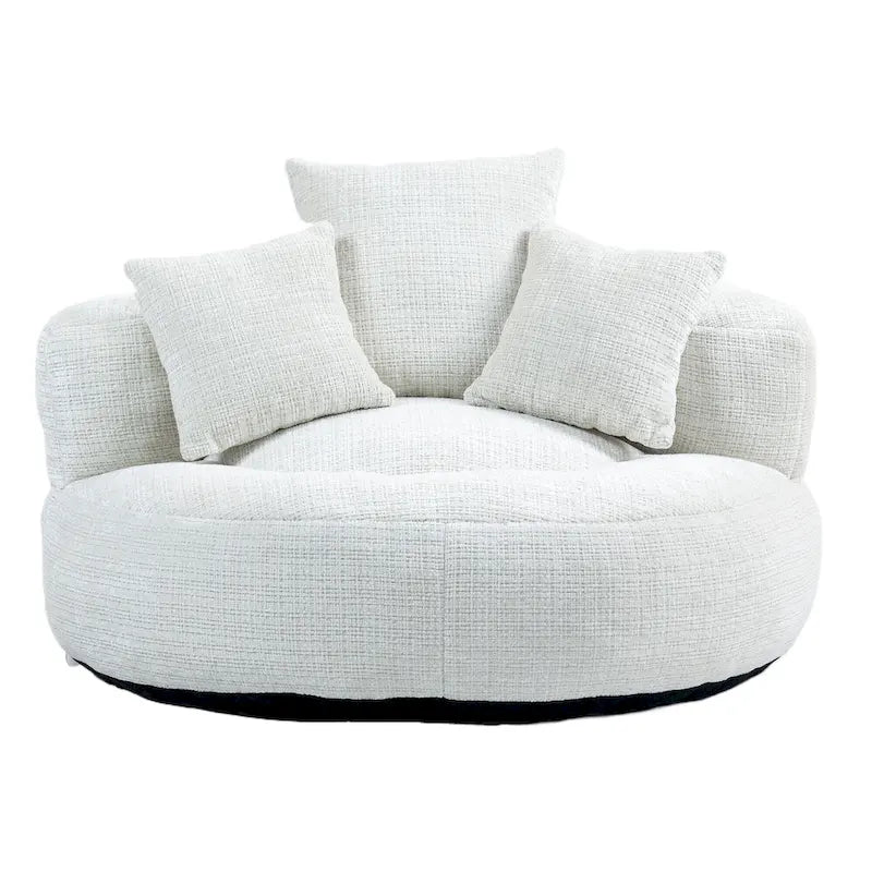 Canapé relax à dossier haut en chenille avec 3 coussins et pouf géant