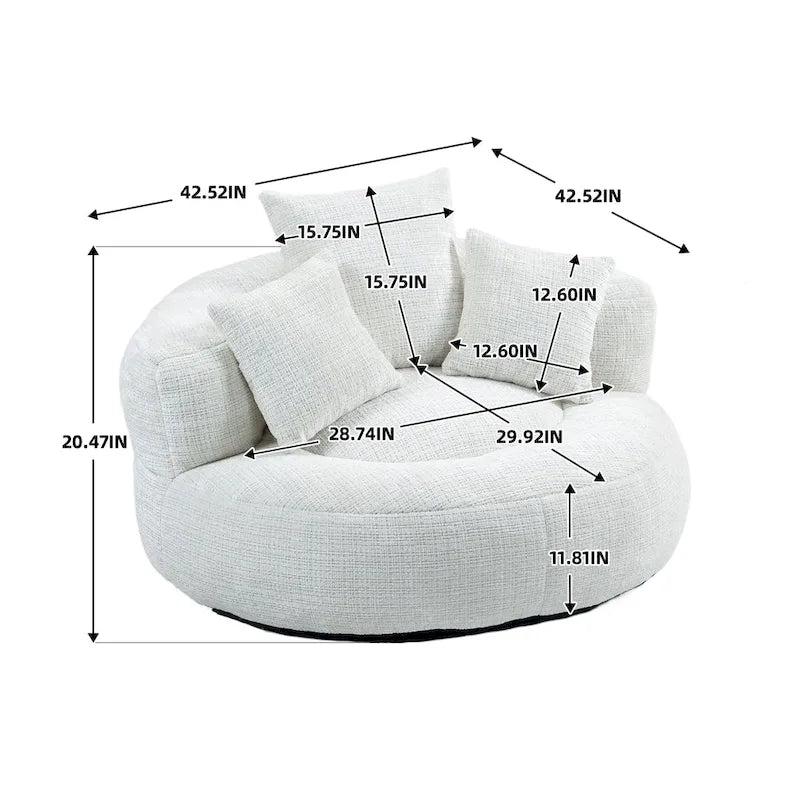 Canapé relax à dossier haut en chenille avec 3 coussins et pouf géant