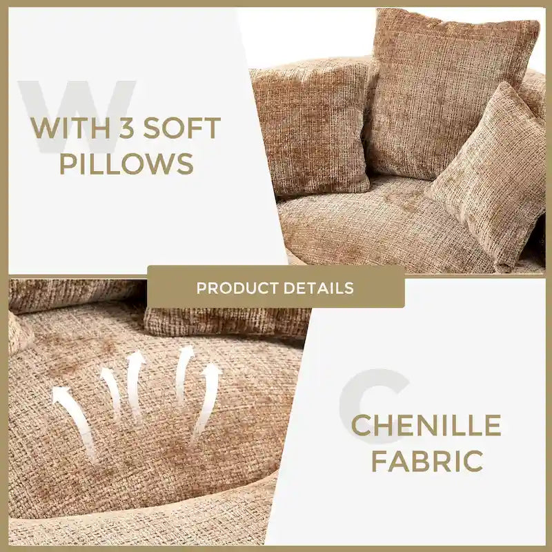 Canapé relax à dossier haut en chenille avec 3 coussins et pouf géant