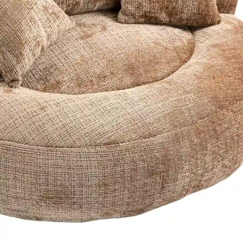 Canapé relax à dossier haut en chenille avec 3 coussins et pouf géant