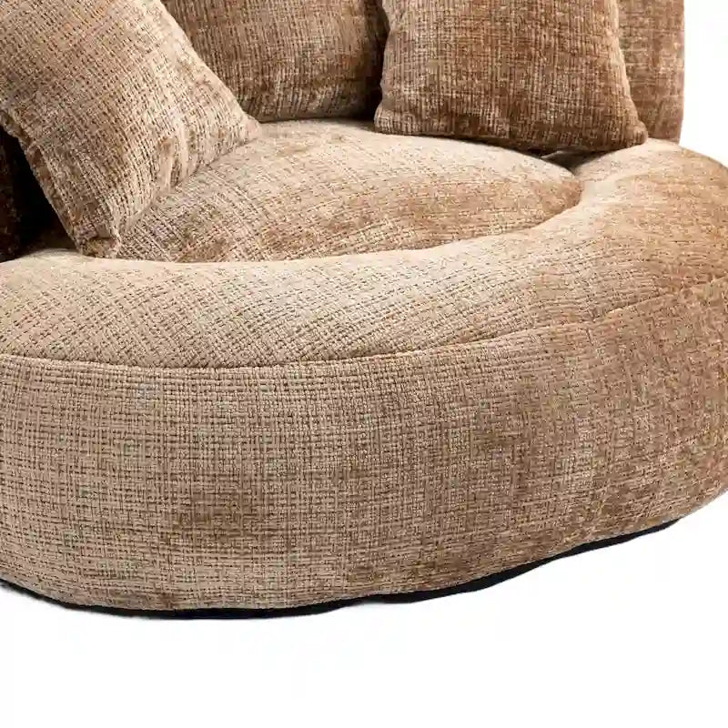 Canapé relax à dossier haut en chenille avec 3 coussins et pouf géant