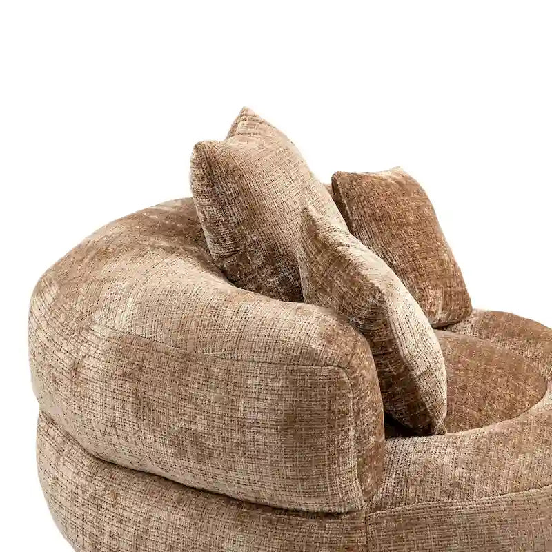 Canapé relax à dossier haut en chenille avec 3 coussins et pouf géant