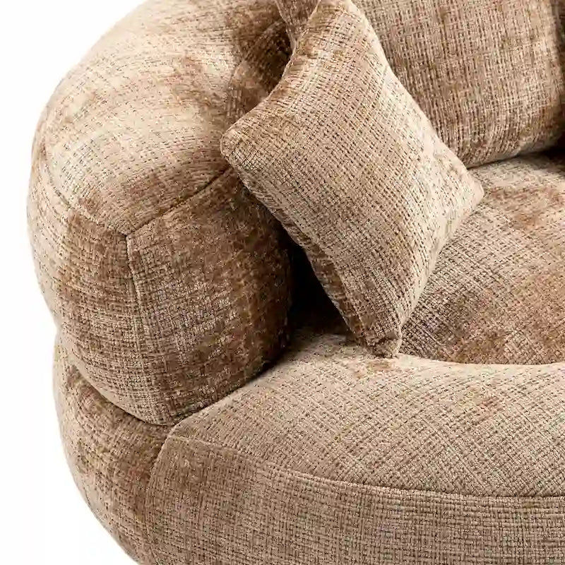 Canapé relax à dossier haut en chenille avec 3 coussins et pouf géant