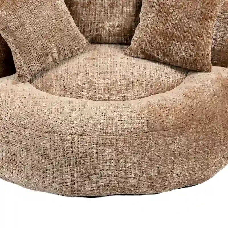 Canapé relax à dossier haut en chenille avec 3 coussins et pouf géant
