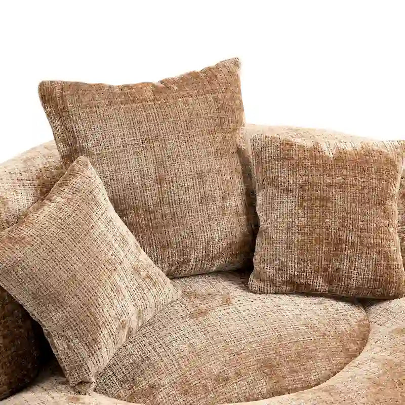 Canapé relax à dossier haut en chenille avec 3 coussins et pouf géant