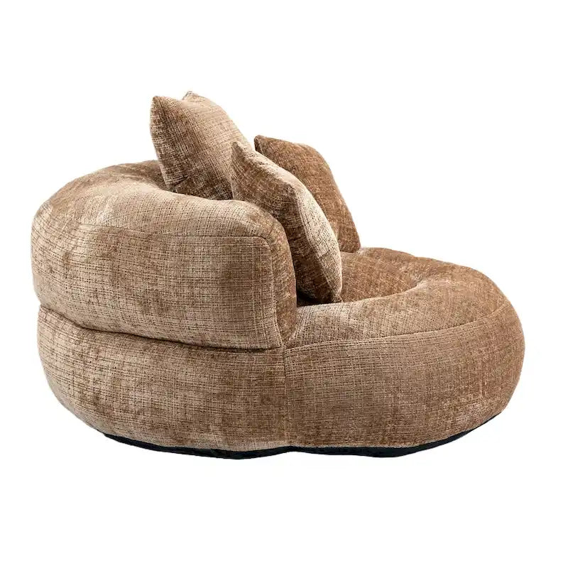 Canapé relax à dossier haut en chenille avec 3 coussins et pouf géant