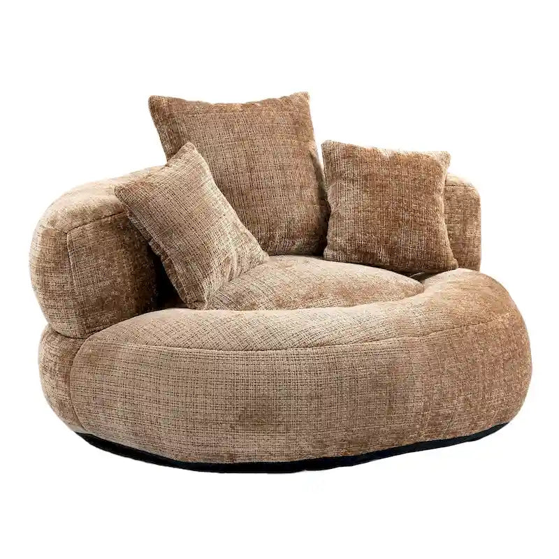 Canapé relax à dossier haut en chenille avec 3 coussins et pouf géant