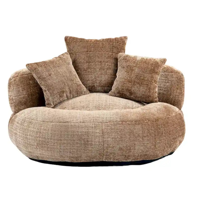 Canapé relax à dossier haut en chenille avec 3 coussins et pouf géant
