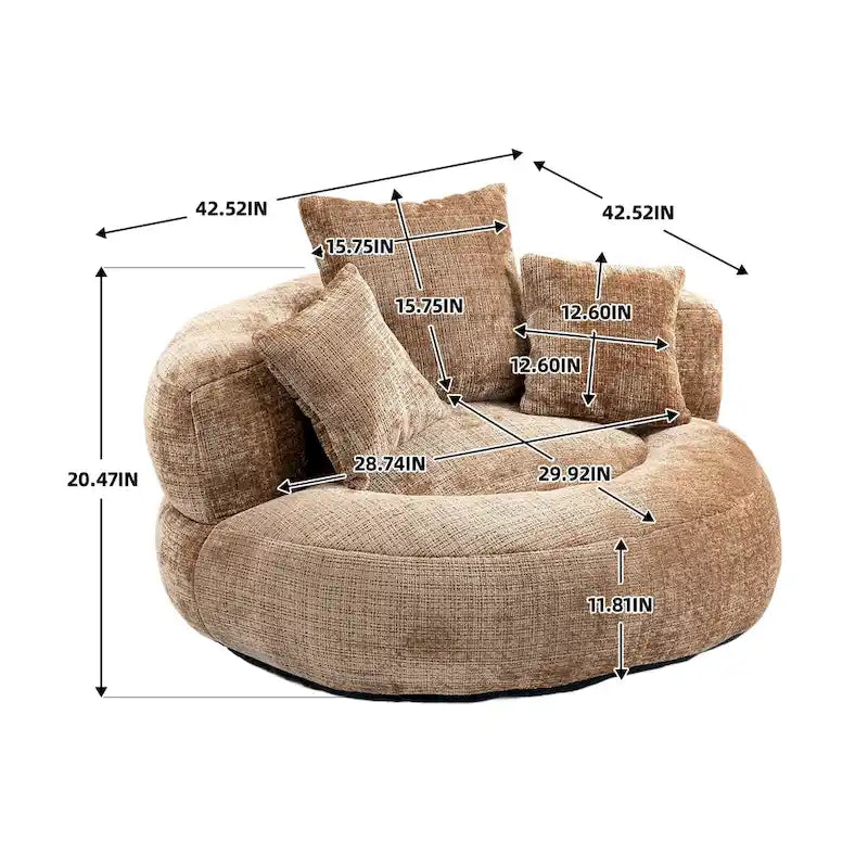 Canapé relax à dossier haut en chenille avec 3 coussins et pouf géant