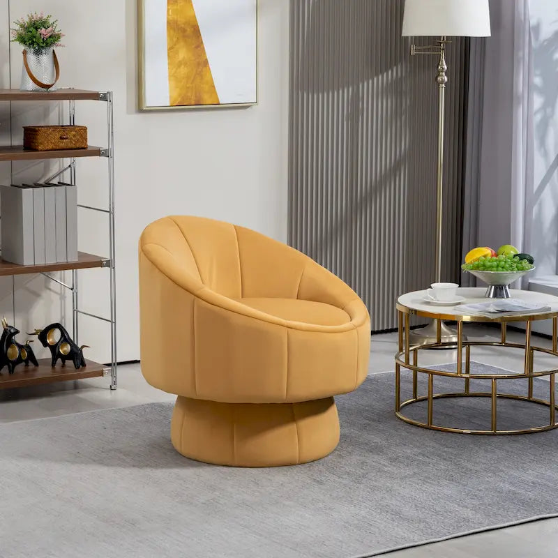 Fauteuil pivotant à 360° moderne de 73 cm (28,75 po) revêtu de velours, avec structure en bois et coussin lombaire