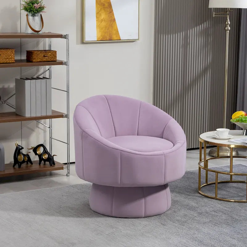Fauteuil pivotant à 360° moderne de 73 cm (28,75 po) revêtu de velours, avec structure en bois et coussin lombaire