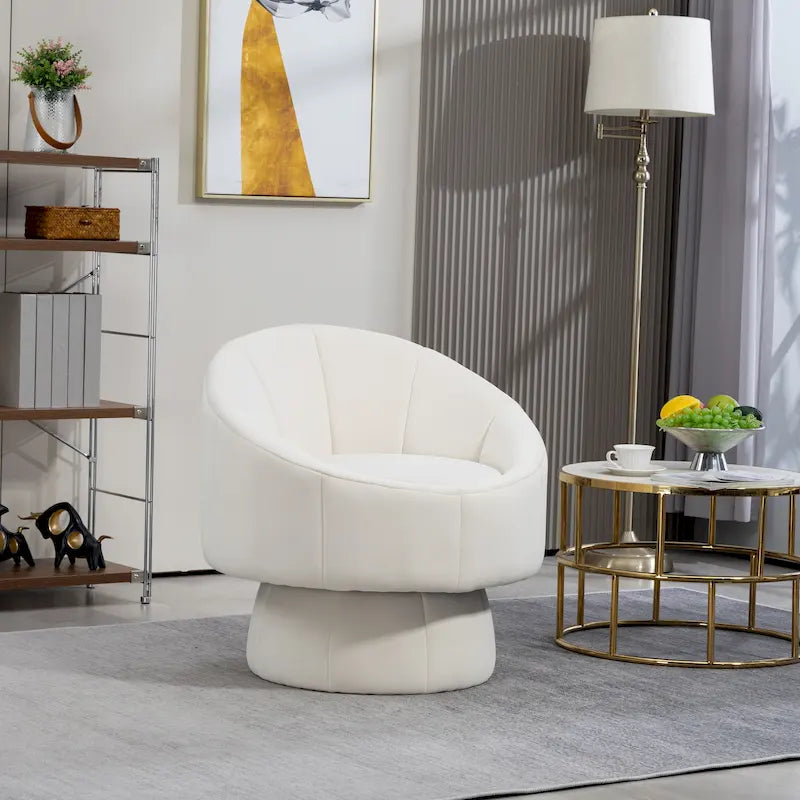 Fauteuil pivotant à 360° moderne de 73 cm (28,75 po) revêtu de velours, avec structure en bois et coussin lombaire