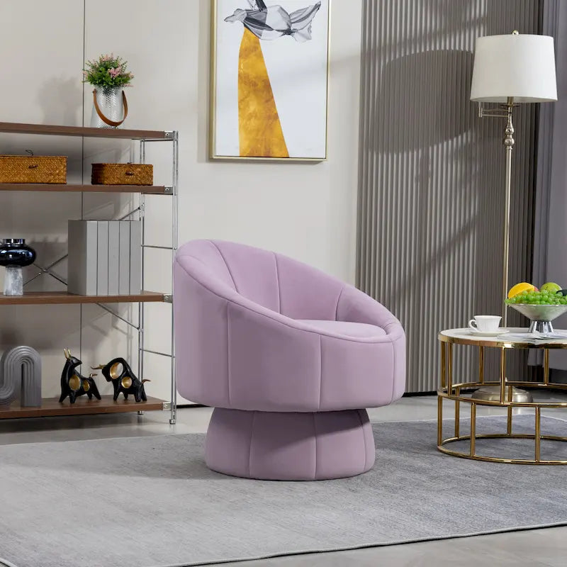 Fauteuil pivotant à 360° moderne de 73 cm (28,75 po) revêtu de velours, avec structure en bois et coussin lombaire