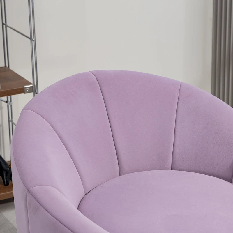 Fauteuil pivotant à 360° moderne de 73 cm (28,75 po) revêtu de velours, avec structure en bois et coussin lombaire