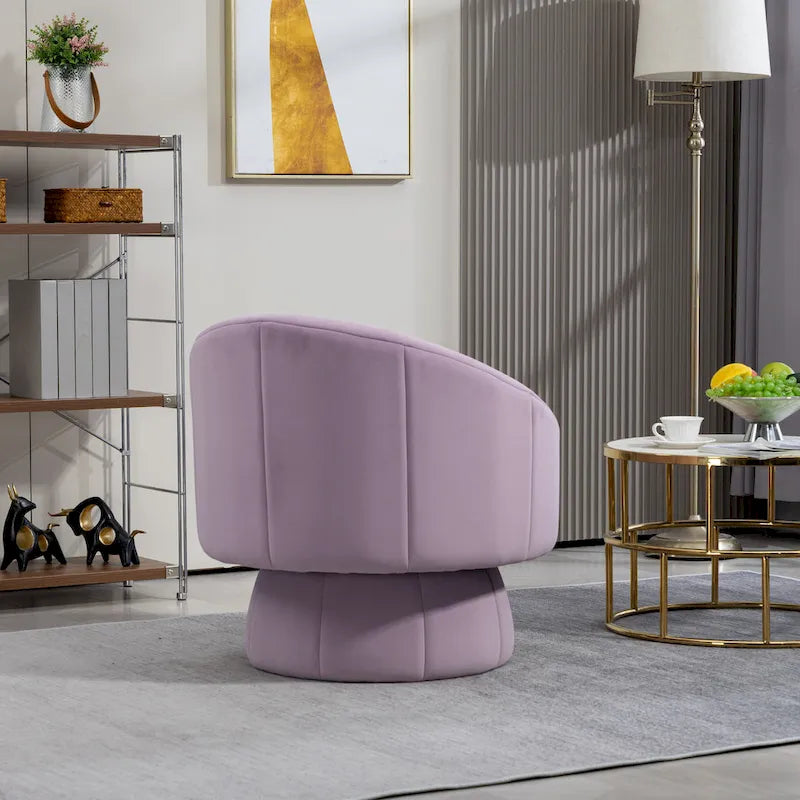 Fauteuil pivotant à 360° moderne de 73 cm (28,75 po) revêtu de velours, avec structure en bois et coussin lombaire