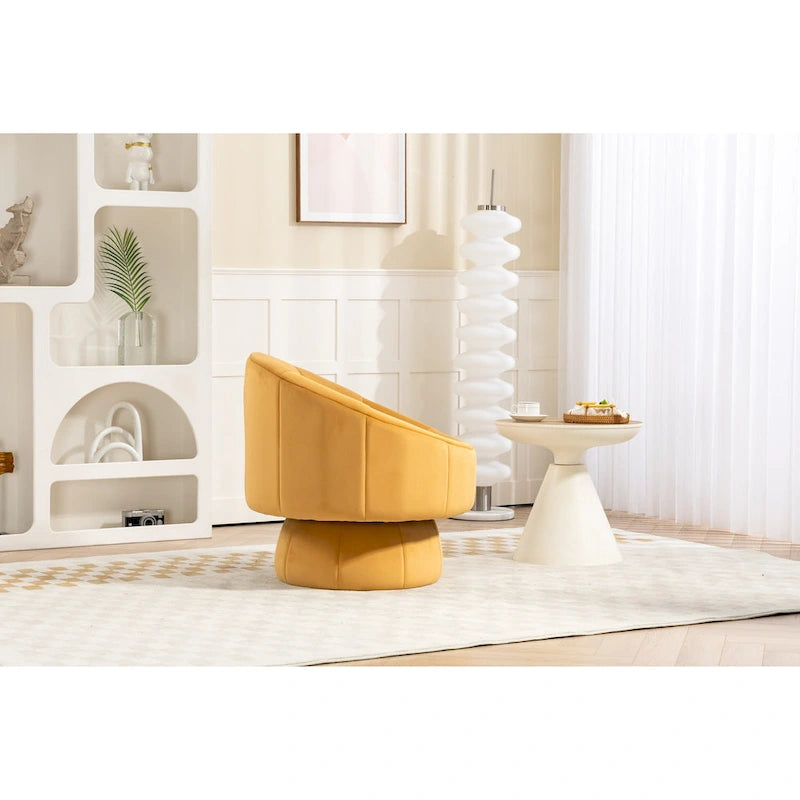 Fauteuil pivotant à 360° moderne de 73 cm (28,75 po) revêtu de velours, avec structure en bois et coussin lombaire