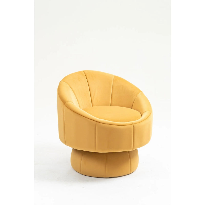 Fauteuil pivotant à 360° moderne de 73 cm (28,75 po) revêtu de velours, avec structure en bois et coussin lombaire