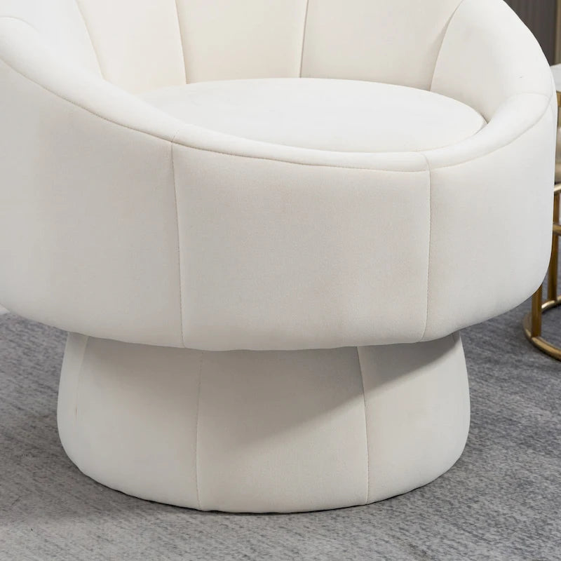Fauteuil pivotant à 360° moderne de 73 cm (28,75 po) revêtu de velours, avec structure en bois et coussin lombaire