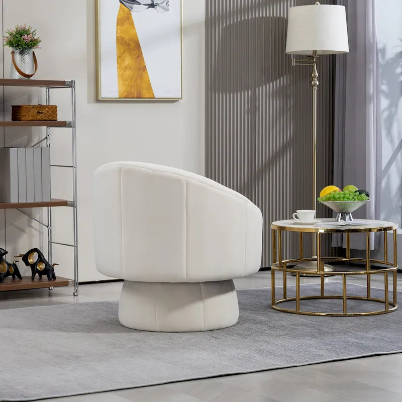 Fauteuil pivotant à 360° moderne de 73 cm (28,75 po) revêtu de velours, avec structure en bois et coussin lombaire