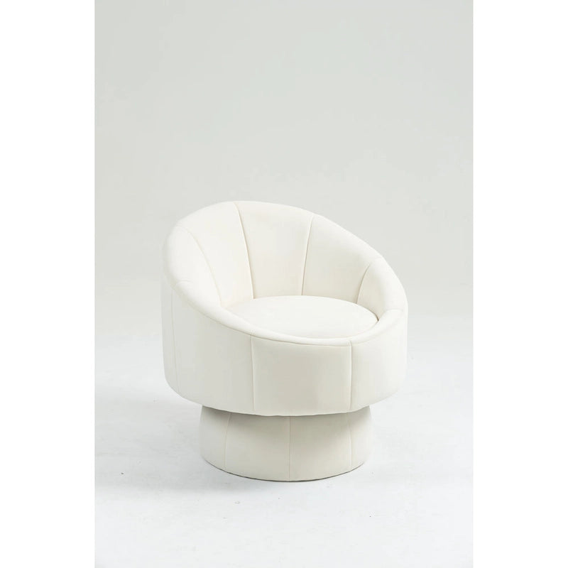 Fauteuil pivotant à 360° moderne de 73 cm (28,75 po) revêtu de velours, avec structure en bois et coussin lombaire