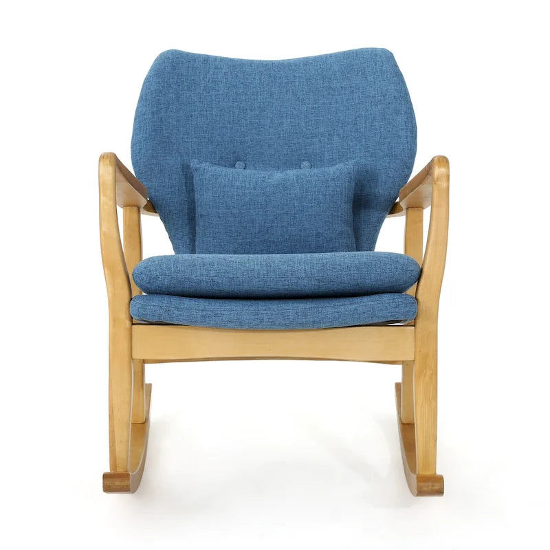 Fauteuil à bascule en bois massif avec coussin en lin et fabrication artisanale haut de gamme