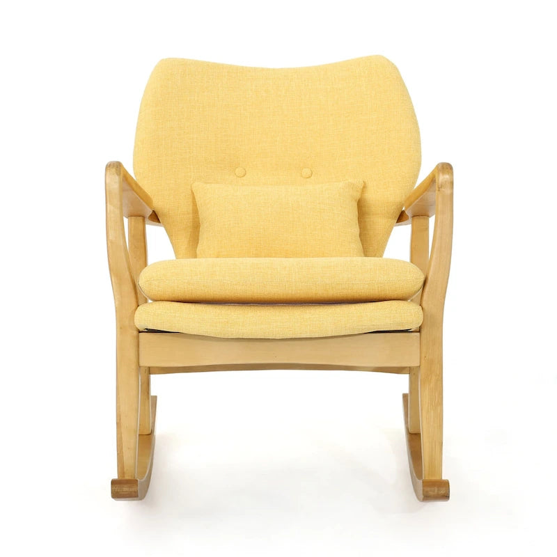 Fauteuil à bascule en bois massif avec coussin en lin et fabrication artisanale haut de gamme