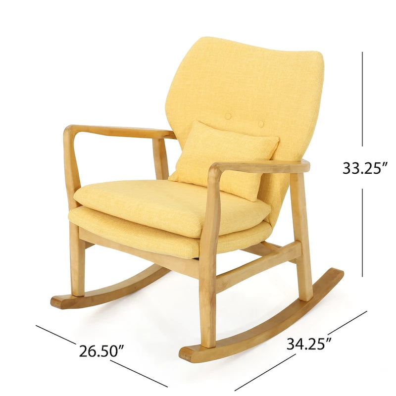 Fauteuil à bascule en bois massif avec coussin en lin et fabrication artisanale haut de gamme