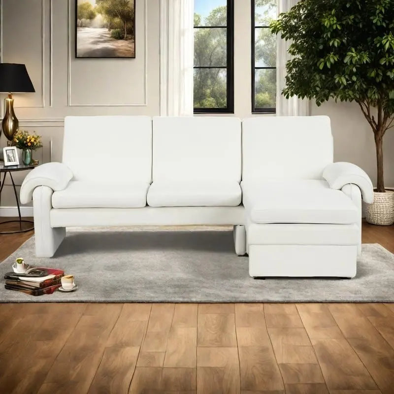 Canapé-lit futon en chenille 94.1, en forme de L, avec dossier réglable et méridienne réversible.