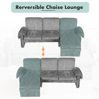 Canapé-lit futon en chenille 94.1, en forme de L, avec dossier réglable et méridienne réversible.