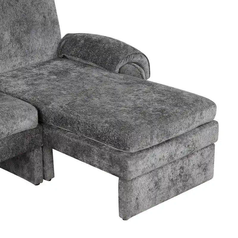 Canapé-lit futon en chenille 94.1, en forme de L, avec dossier réglable et méridienne réversible.